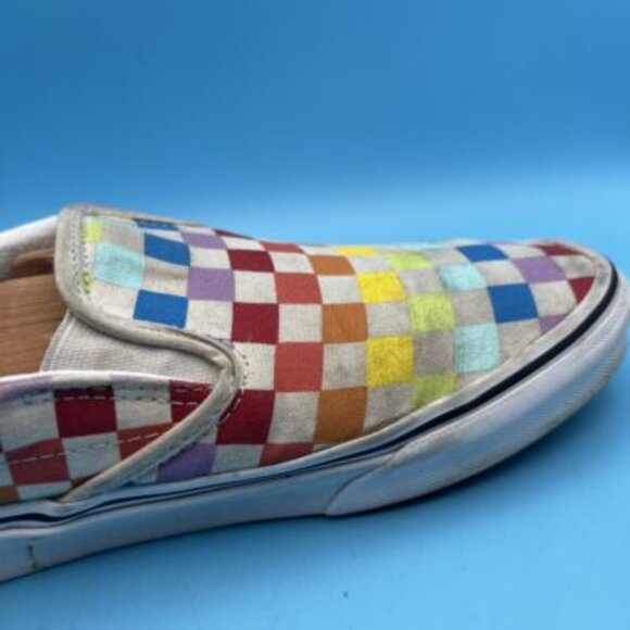 Rainbow Checkered Vans Size 7.5 Men, 9 Woman Laceless Slip On Skater Shoes - Picture 6 of 12